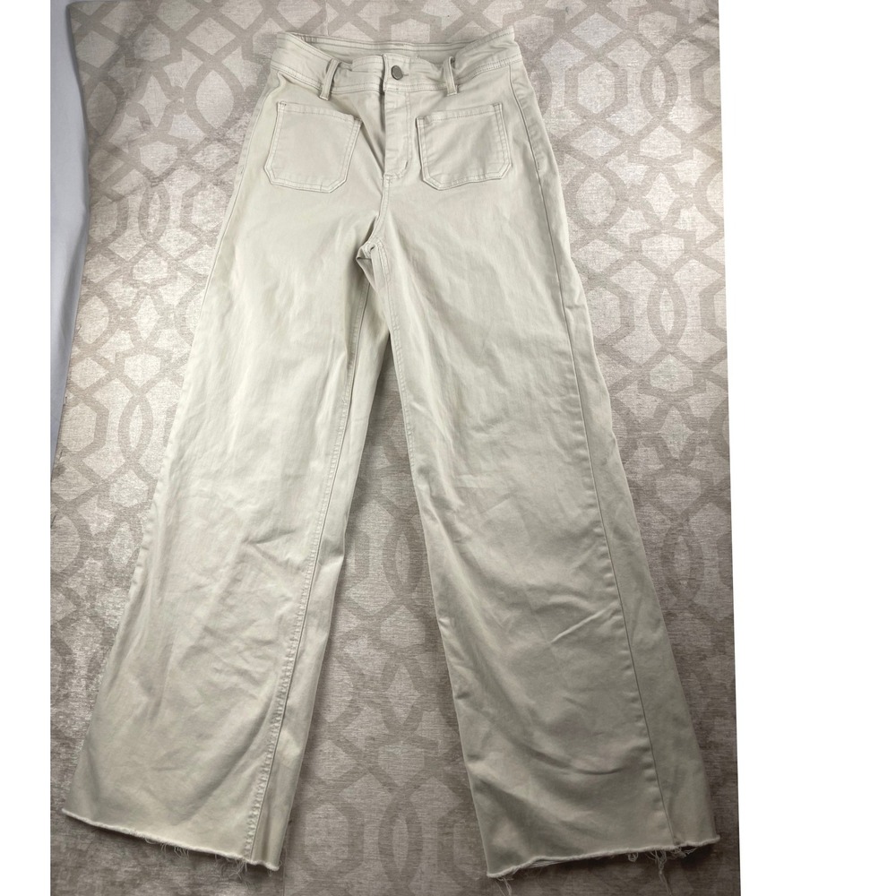 OAT New York Wide Leg Pants Women 2/26 Beige Raw Hem Utility Cotton Blend